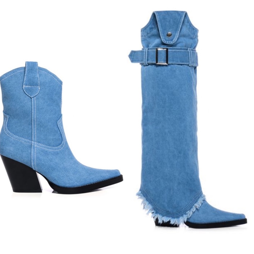 Denim Cowboy Boots with Removable Extension